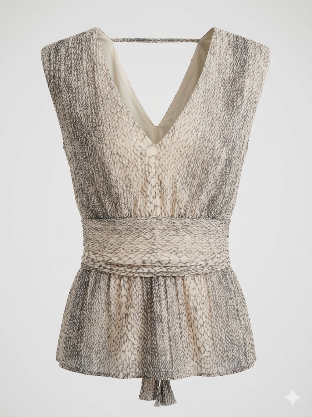 Rachel Zoe Neutral Snake-Print Peplum Top in Taupe and Ivory